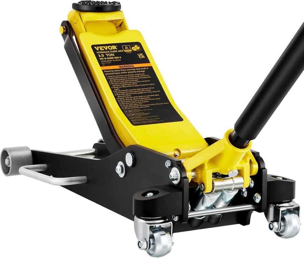 VEVOR 3 Ton Low Profile Racing Floor Jack - Aluminum and Steel with Dual Pistons Quick Lift Pump, Lifting Range 3-6/11 Inch to 19-11/16 Inch, Yellow and Black